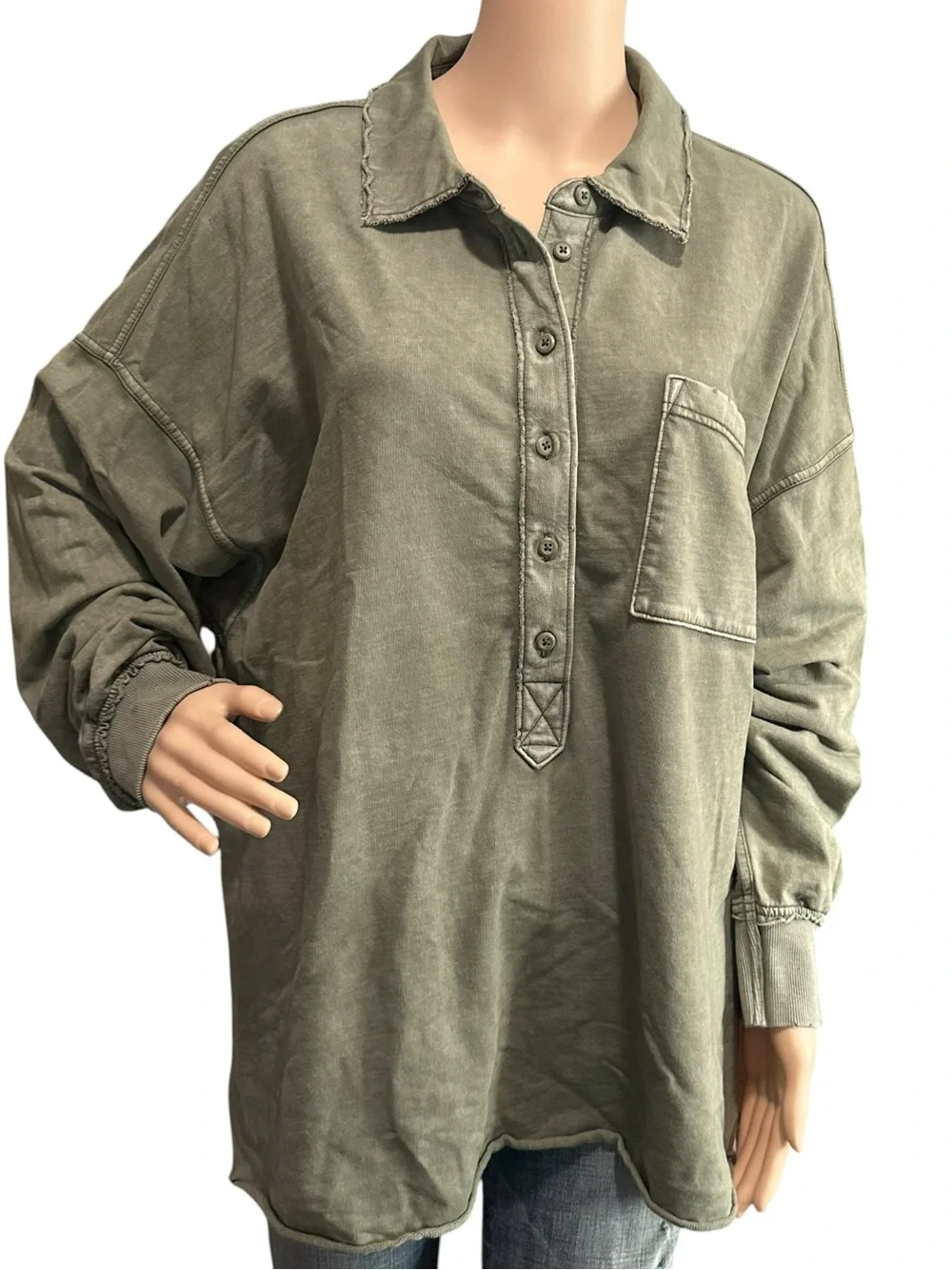 Aerie Take It Easy Popover Polo Sweatshirt Sz L